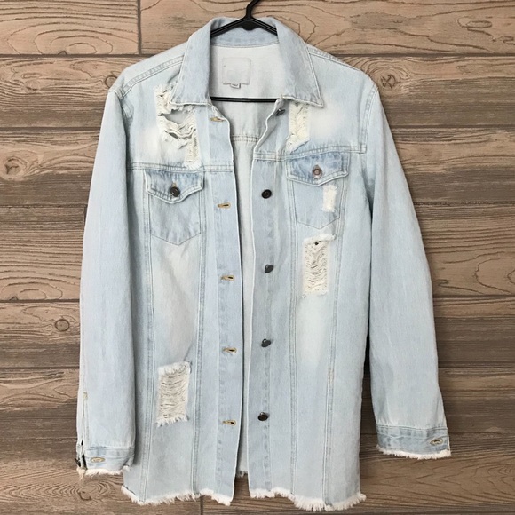 LAST 1✨Light Wash Destroyed Denim Longline Jacket - Picture 4 of 6
